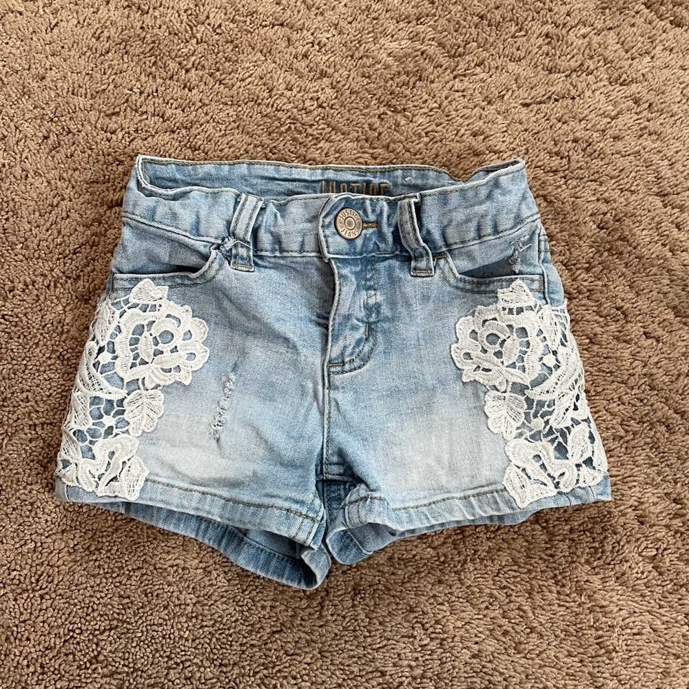 Justice Size 8 Jean Shorts w/ Lace Embellishment